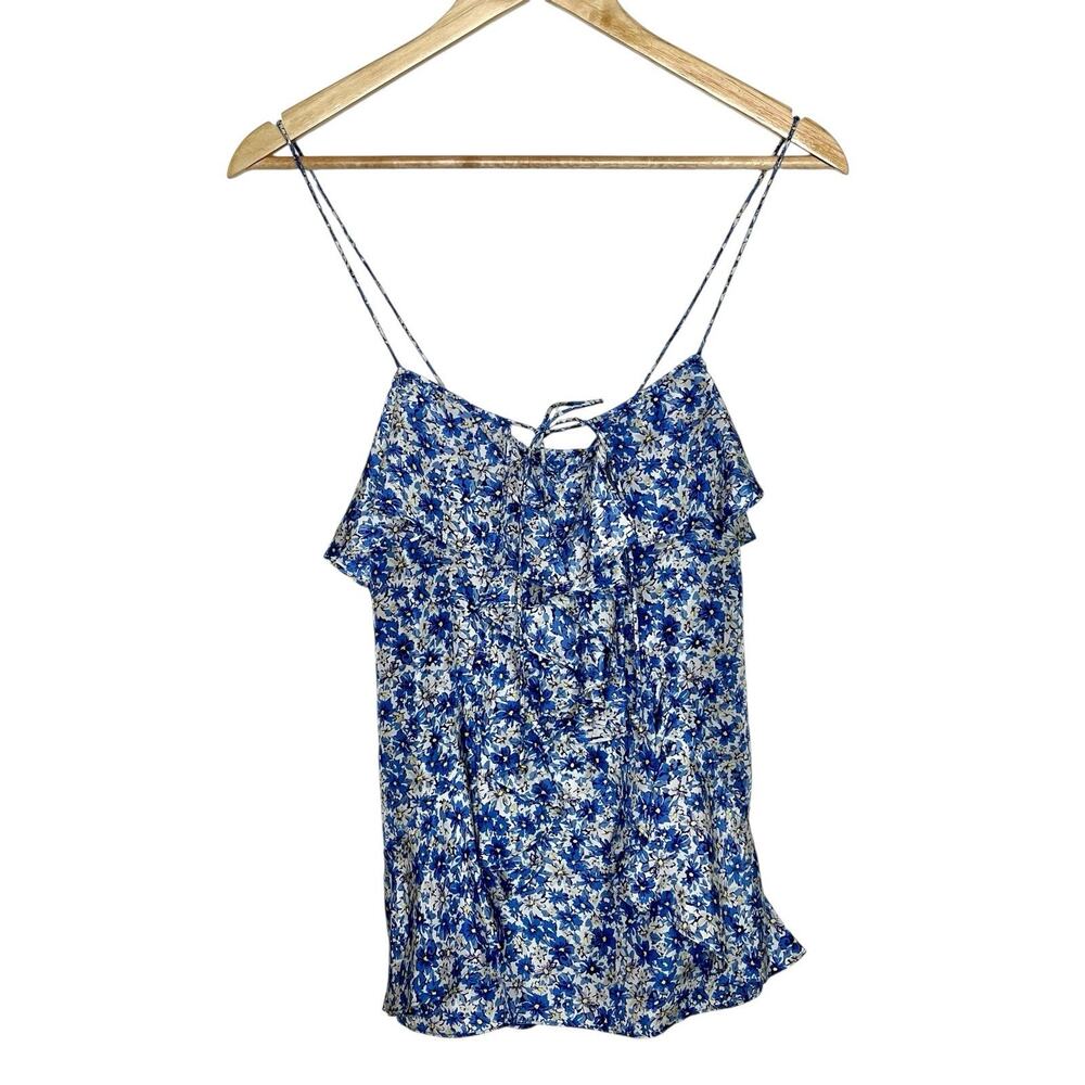 Banana Republic Y2K Silk Ruffled Floral Cami Tank Top Blue Womens XS Coquette